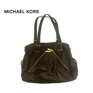 Michael Kors Black Leather Handbag with Gold Hardware